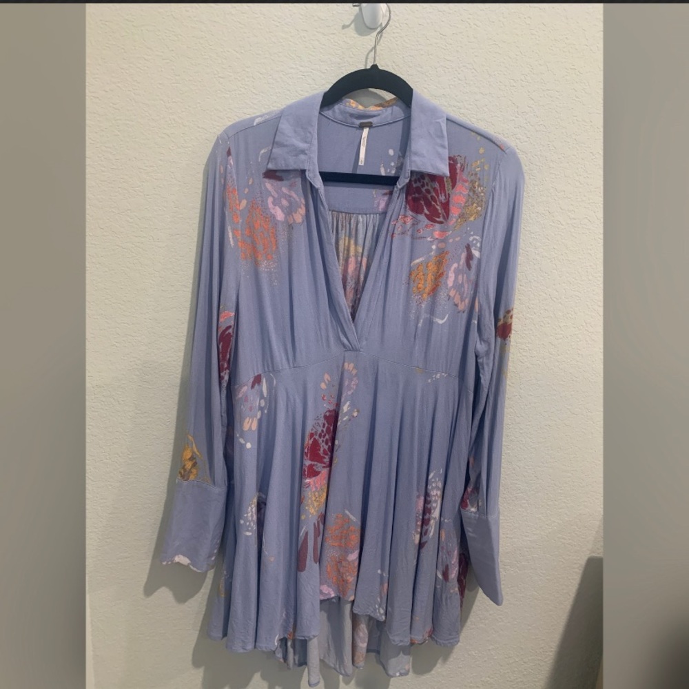 Free People Blue Floral Blouse Sz- Lrg